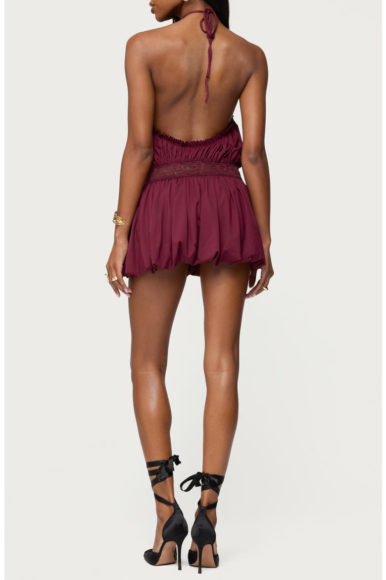 Aida Open Back Bubble Hem Halter Minidress, Alternate, color, BURGUNDY