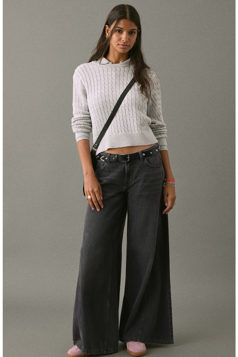Seamed Low Rise Wide Leg Jeans, Alternate, color, BLACK DENIM
