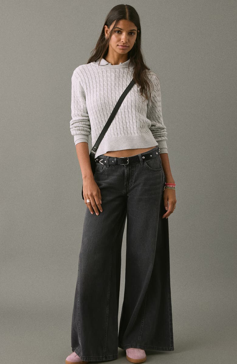 MANGO TEEN Seamed Low Rise Wide Leg Jeans, Alternate, color, Black Denim