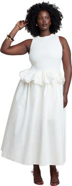 ELOQUII Trim Detail Peplum Midi Dress