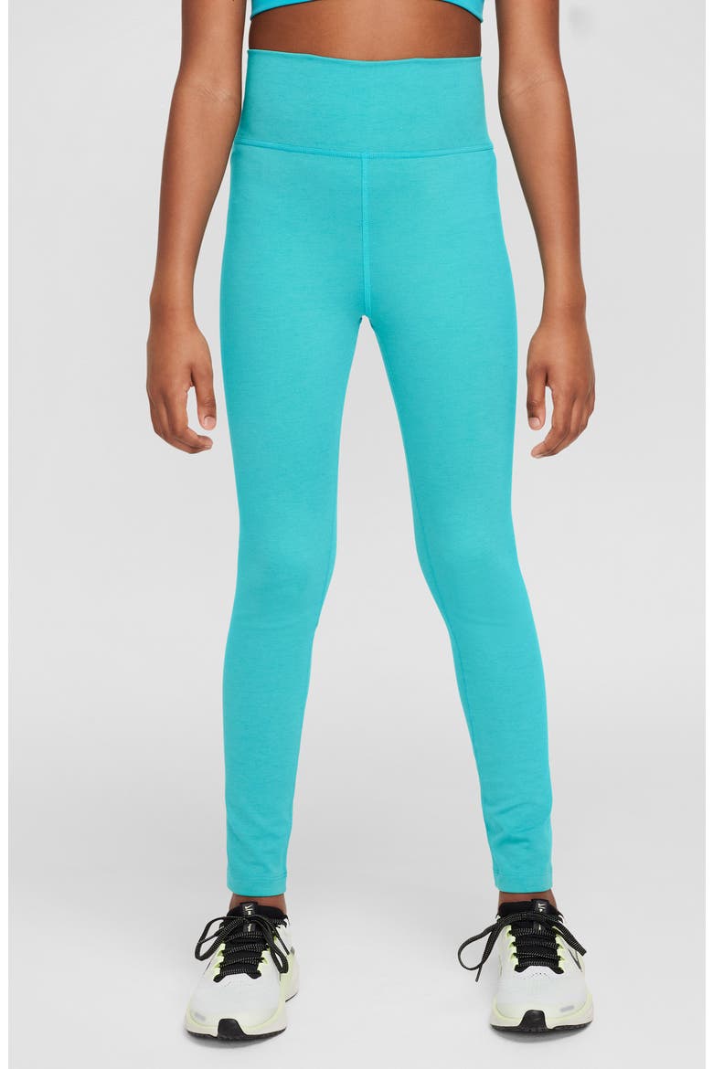 Kids' Nike One Dri-FIT Leggings, Main, color, DUSTY CACTUS/ TEAL/ WHITE