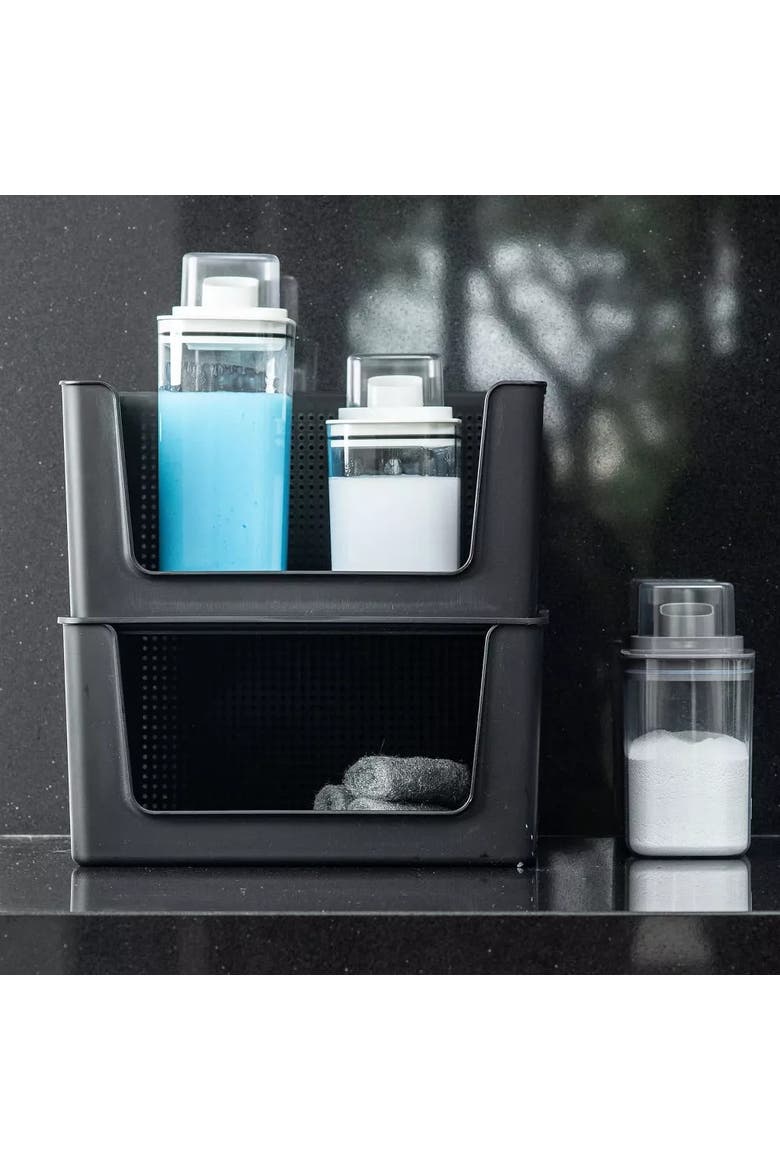 Durable Clear Laundry Detergent Dispenser Organizer with Measuring Cap 2 Pack 77 oz, Alternate, color, Clear/White