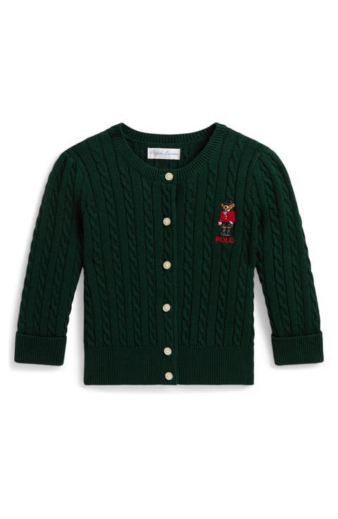 Polo Bear Mini Cable Knit Cotton Cardigan