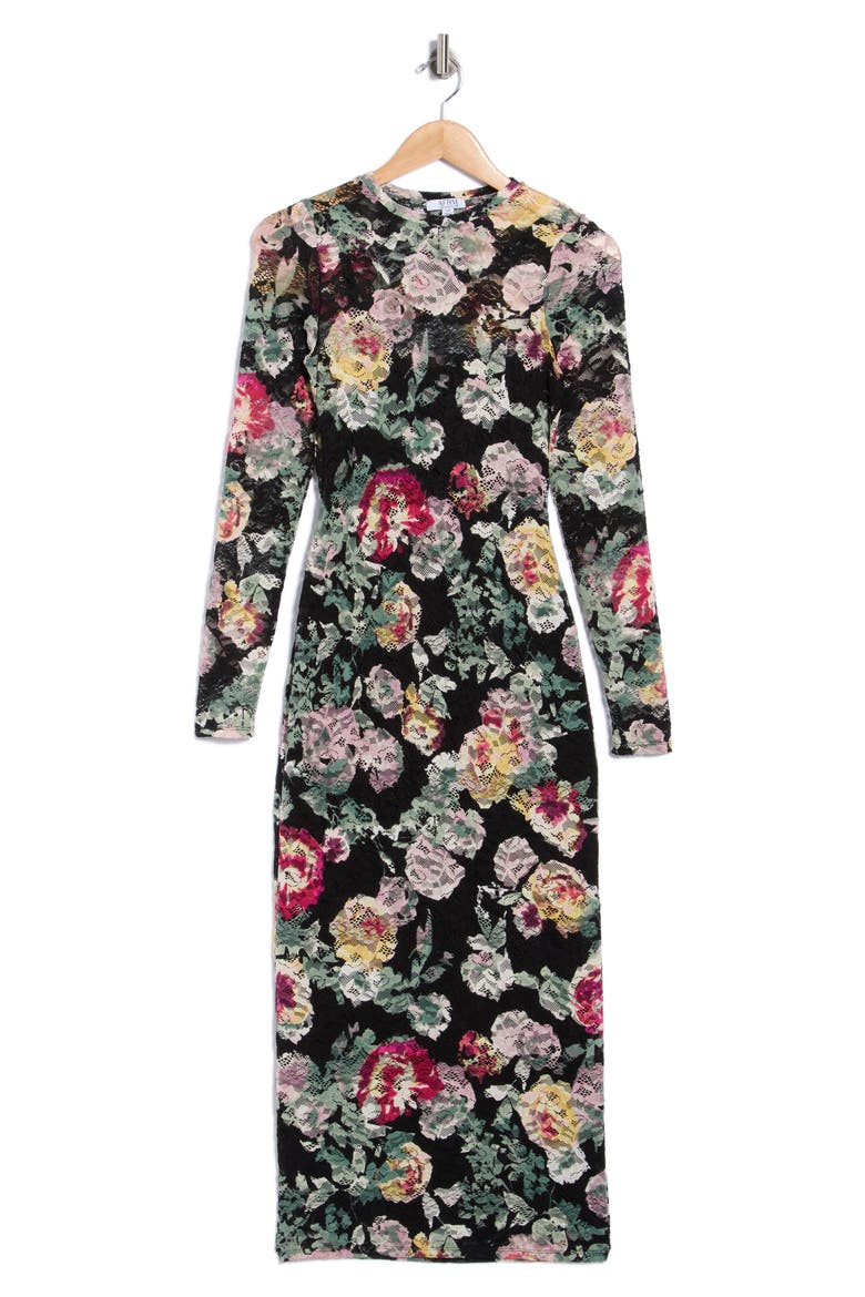 Brandi Lace Long Sleeve Midi Dress, Alternate, color, NOIR PAINTERLY ROSES