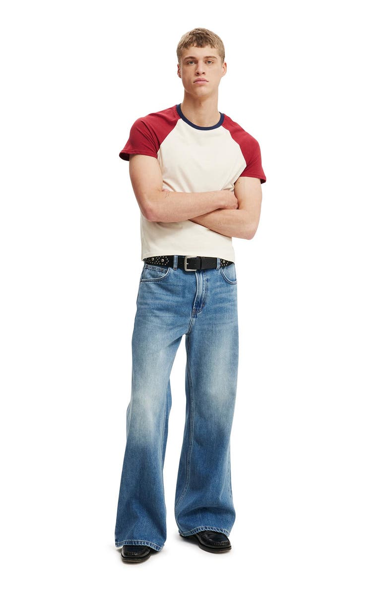 Cotton On Men's Baggy Bootcut Jean, Alternate, color, Nebraska Blue