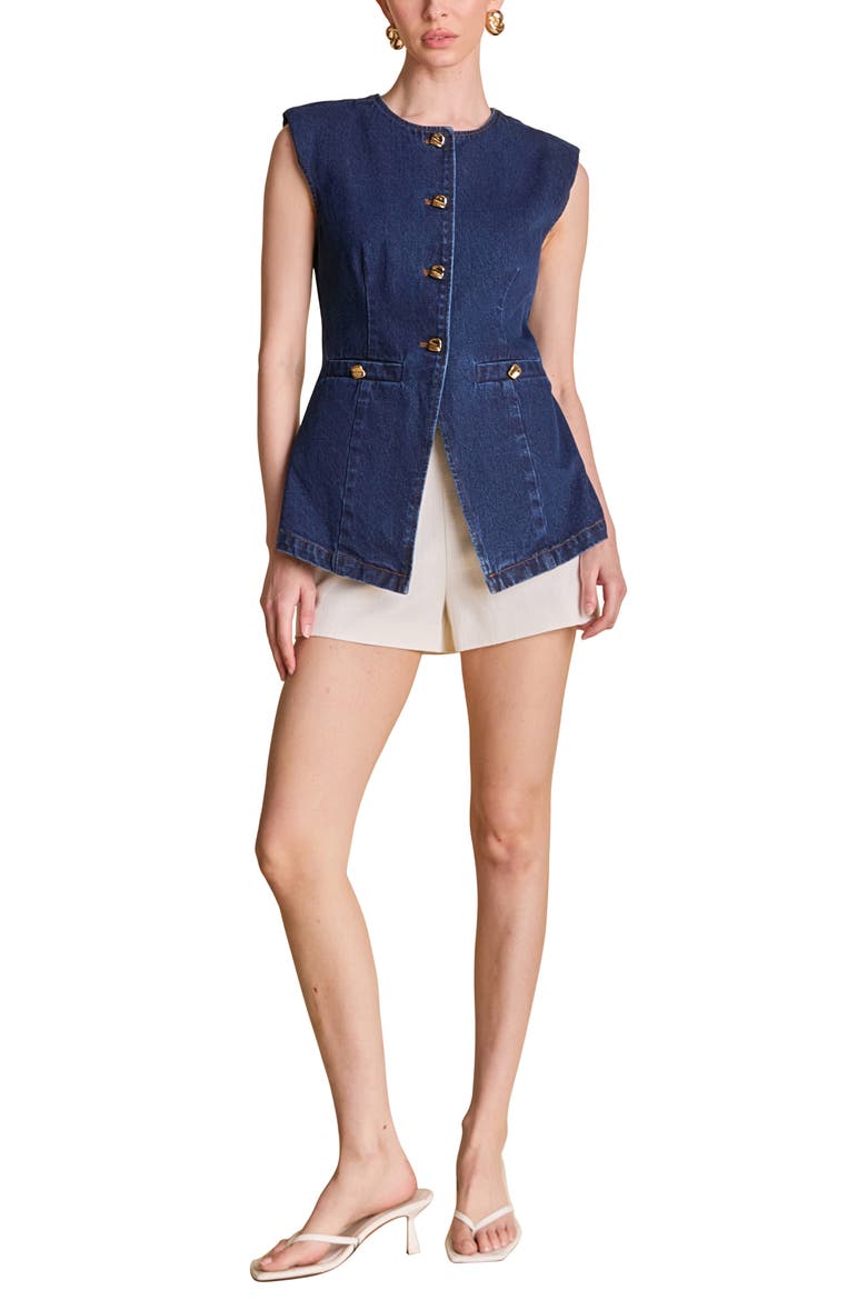 Button Cutaway Denim Vest, Alternate, color, DENIM