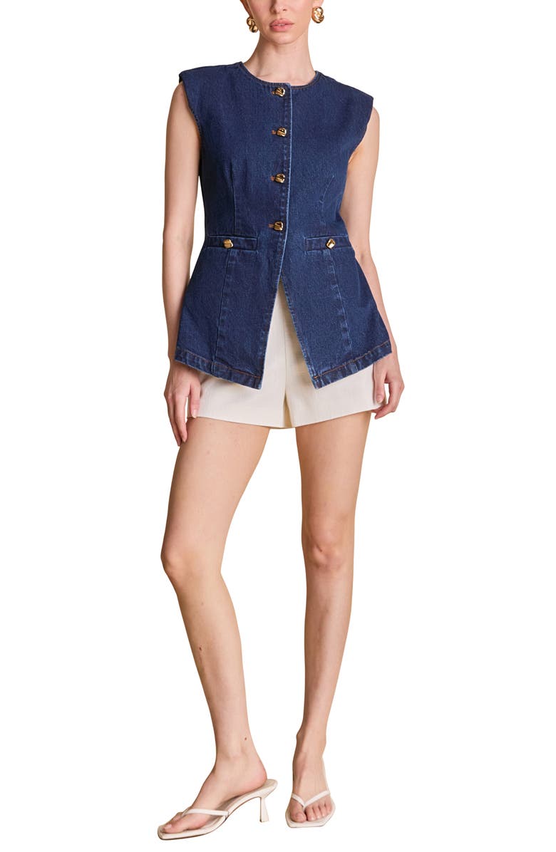 Endless Rose Button Cutaway Denim Vest, Alternate, color, Denim