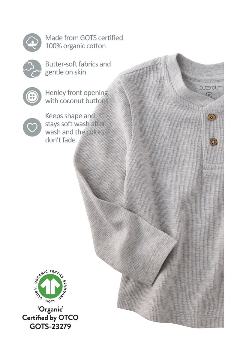 BUTTERBLU Payton Assorted 5-Pack Long Sleeve Organic Cotton Waffle Henley T-Shirts, Alternate, color, Stone
