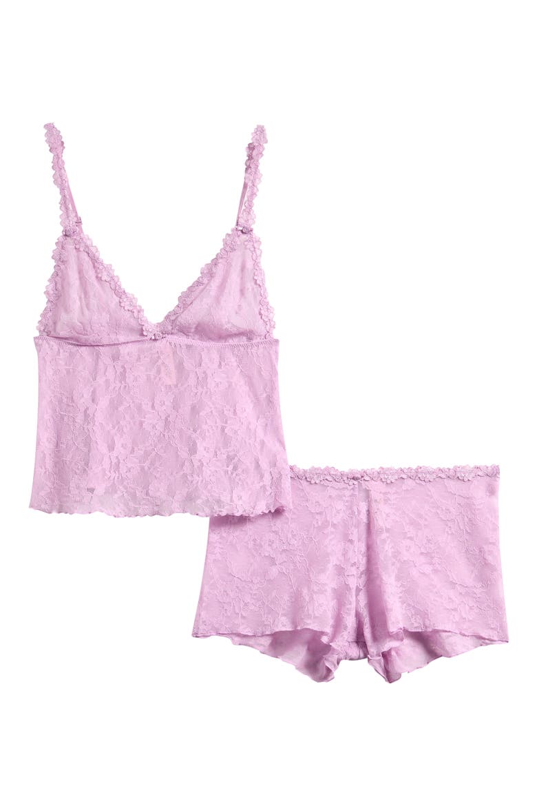 Stretch Lace Triangle Camisole & Shorts Set, Alternate, color, BABY PINK