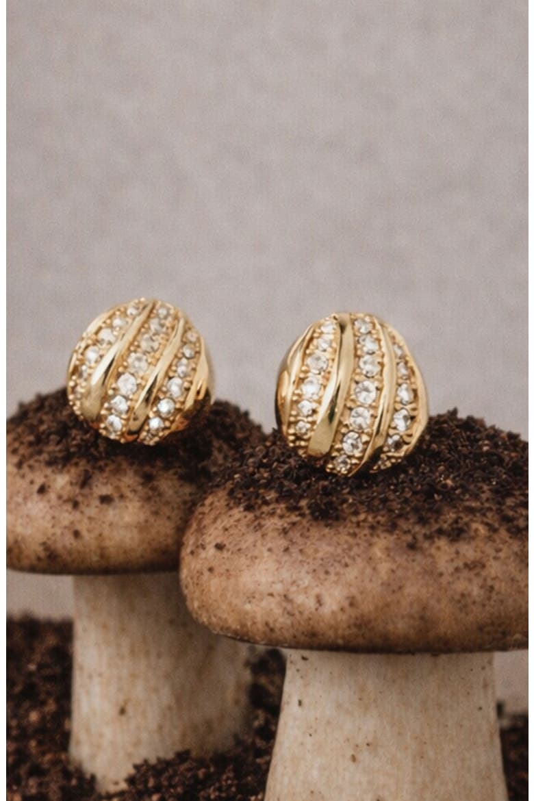 Twerti Pave Midi Studs In Gold & Crystals, Alternate, color, Gold