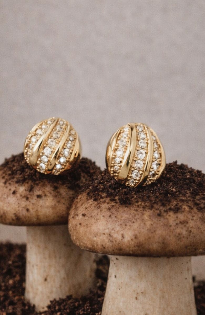 YOJ Twerti Pave Midi Studs In Gold & Crystals, Alternate, color, Gold