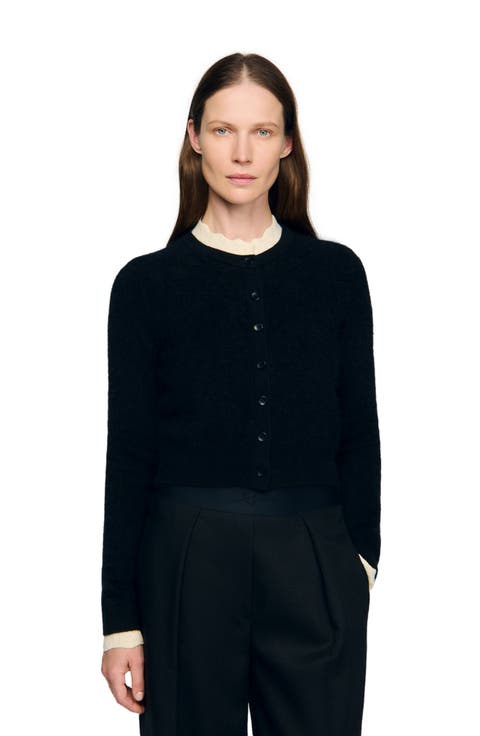 Pointelle collar cardigan