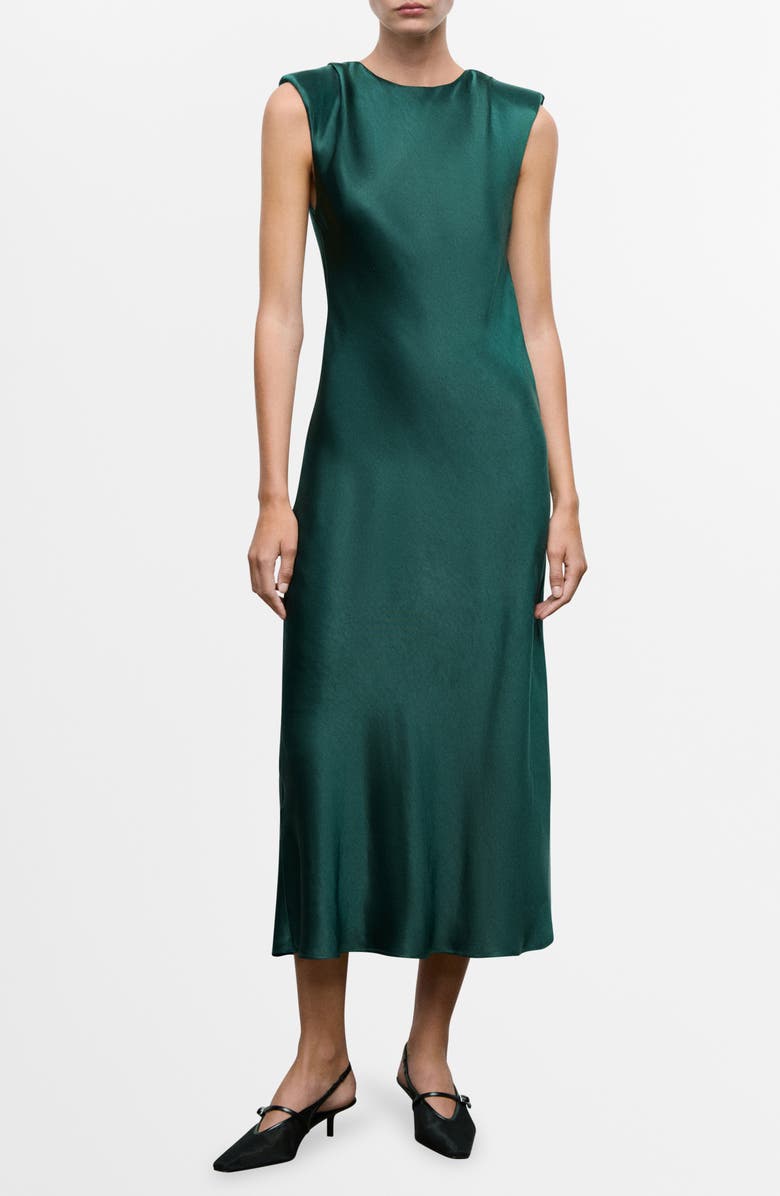 MANGO Satin Dress, Main, color, Green