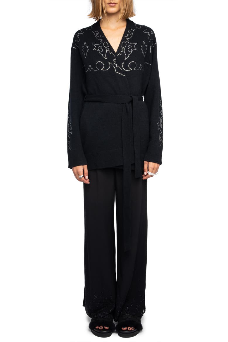Salomy Crystal Embellished Cashmere Sweater, Alternate, color, BLACK