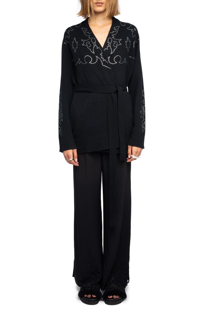 Zadig & Voltaire Salomy Crystal Embellished Cashmere Sweater, Alternate, color, Black