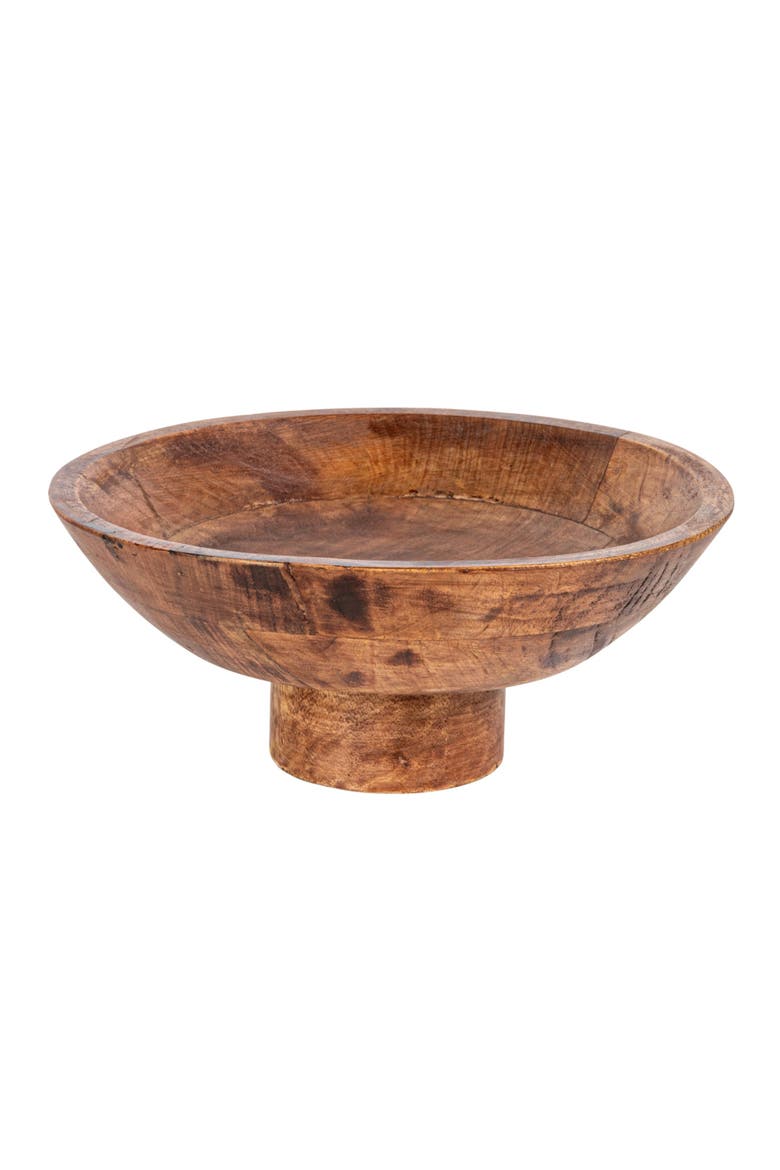 Mango Wood Footed Bowl, Walnut Finish, Main, color, Brown