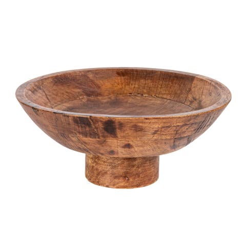 Mango Wood Footed Bowl, Walnut Finish