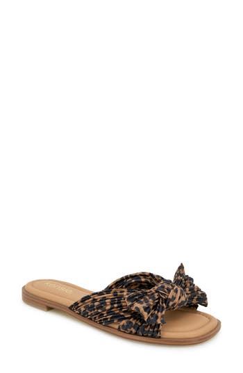 Kensie Renata Bow Slide Sandal In Tan Leopard