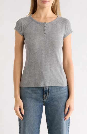 Lucky Brand Pointelle Cap Sleeve Cotton Blend Henley