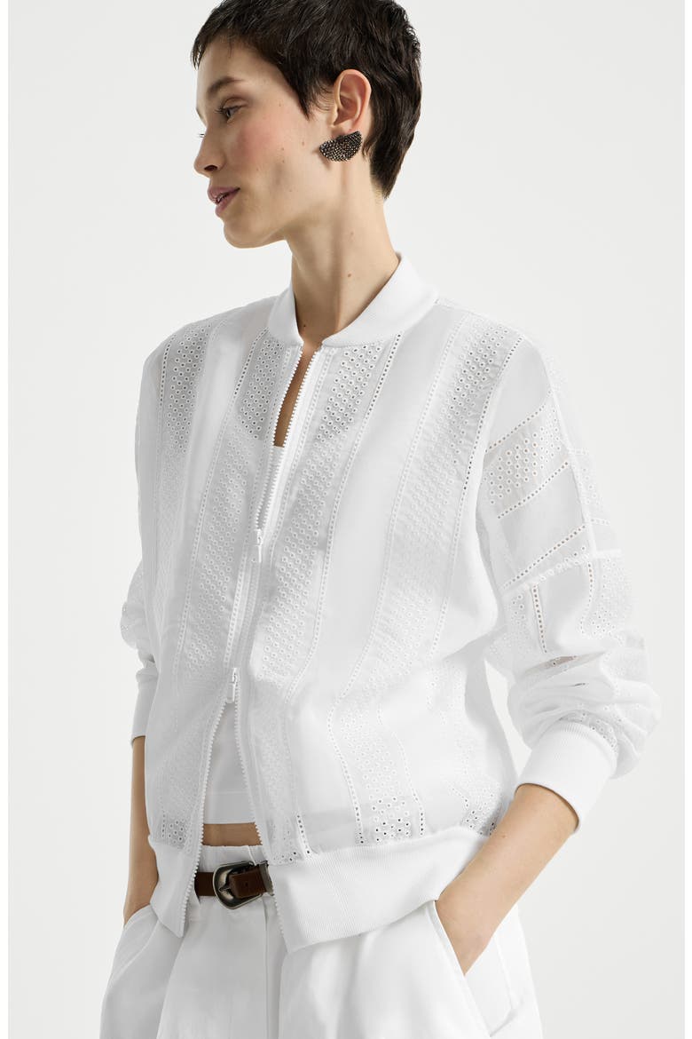 Broderie anglaise bomber jacket, Alternate, color, White