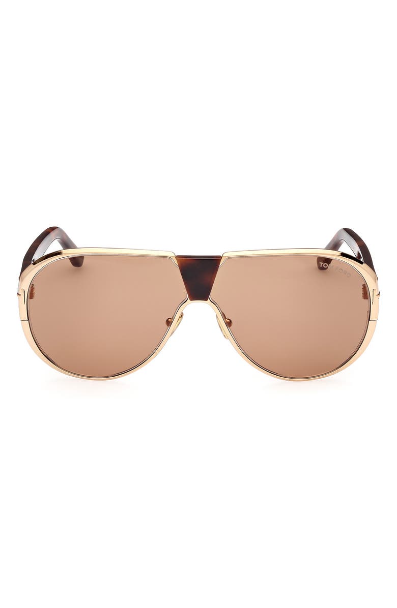TOM FORD Vincenzo 64mm Pilot Sunglasses, Main, color, Deep Gold / T Logo / Brown