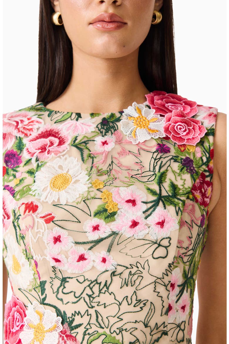 Floral Embroidered Tulip Skirt Minidress, Alternate, color, NUDE MULTI FLORAL