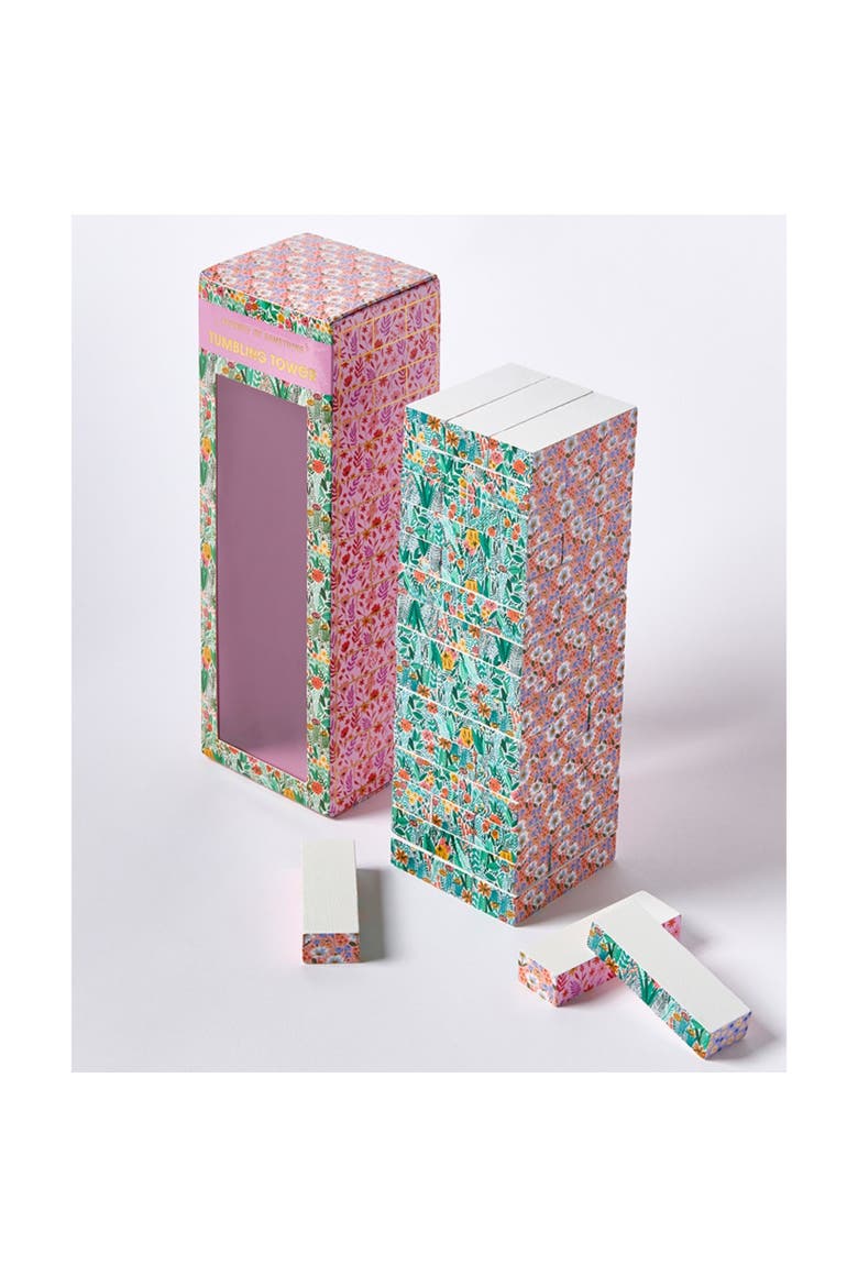 Floral Tumbling Tower, Classic Wooden Blocks Stacking Game, Alternate, color, Multicolored