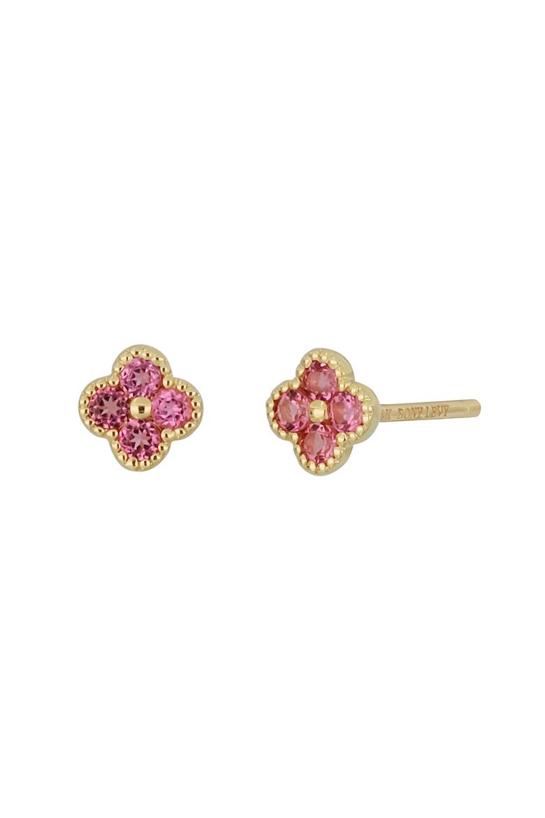Clover Pink Tourmaline Stud Earrings (Nordstrom Exclusive), Main, color, 14K YELLOW GOLD
