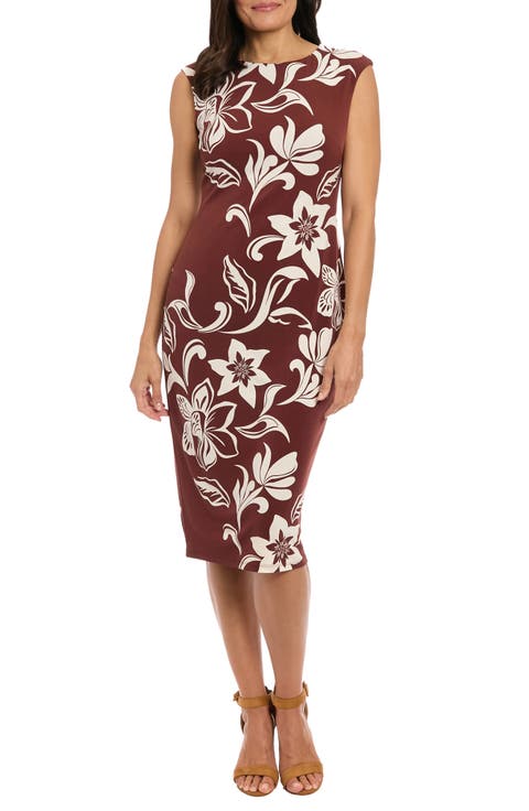 Floral Sleeveless Midi Sheath Dress