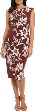 London Times Floral Sleeveless Midi Sheath Dress