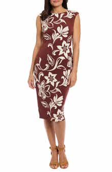 London Times Floral Sleeveless Midi Sheath Dress