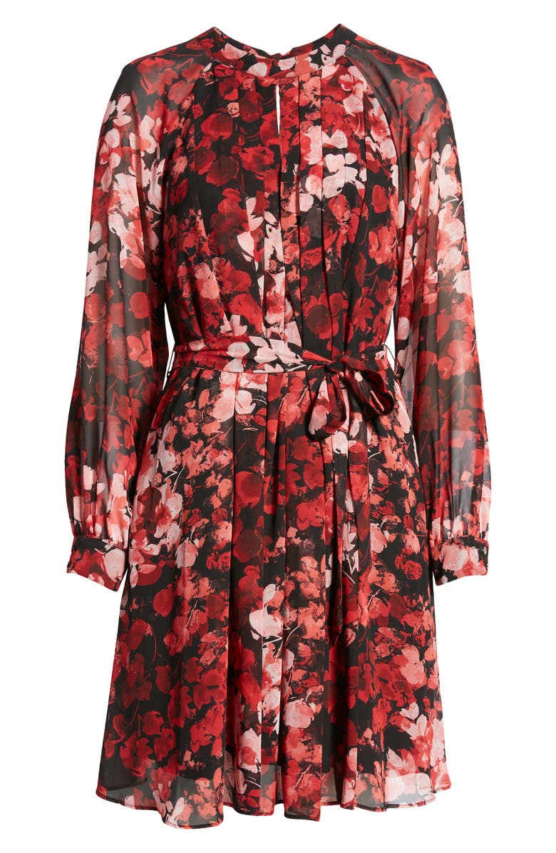 Donna Ricco Floral Pleated Long Sleeve Dress, Alternate, color, 