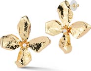 SPHERA MILANO Hammered Faux Pearl Flower Stud Earrings