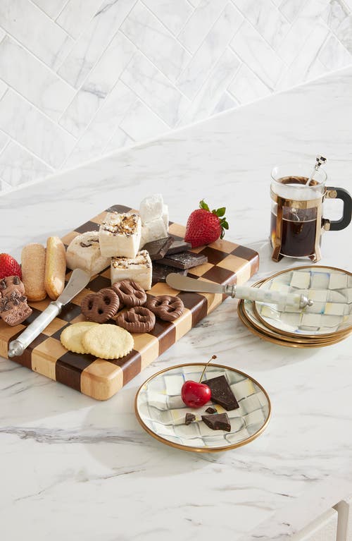 Mackenzie-childs Sterling Check Enamel 4-piece Appetizer Plate Set