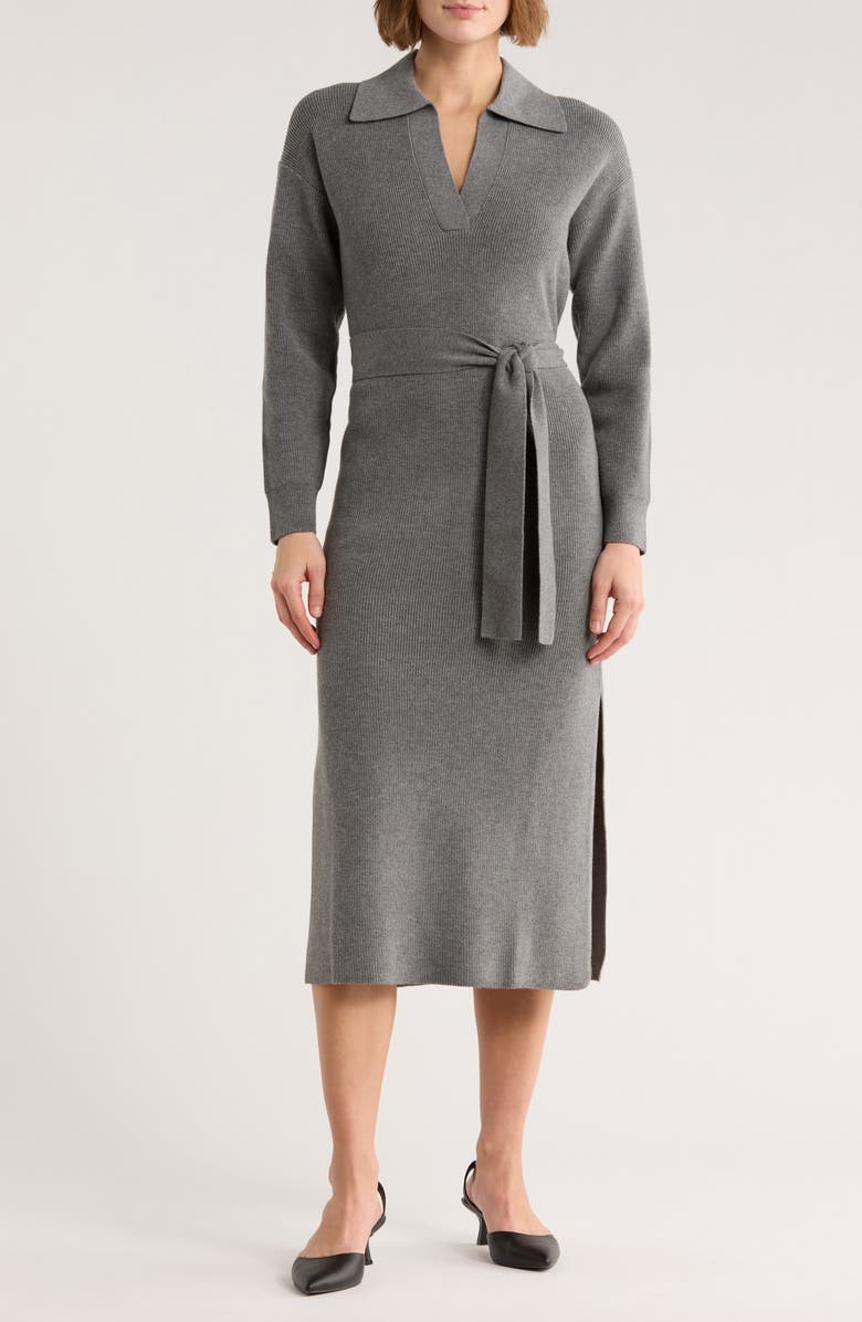 Rails Dru Long Sleeve Tie Waist Sweater Dress, Main, color, Heather Grey