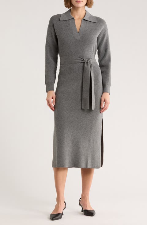 Dru Long Sleeve Tie Waist Sweater Dress