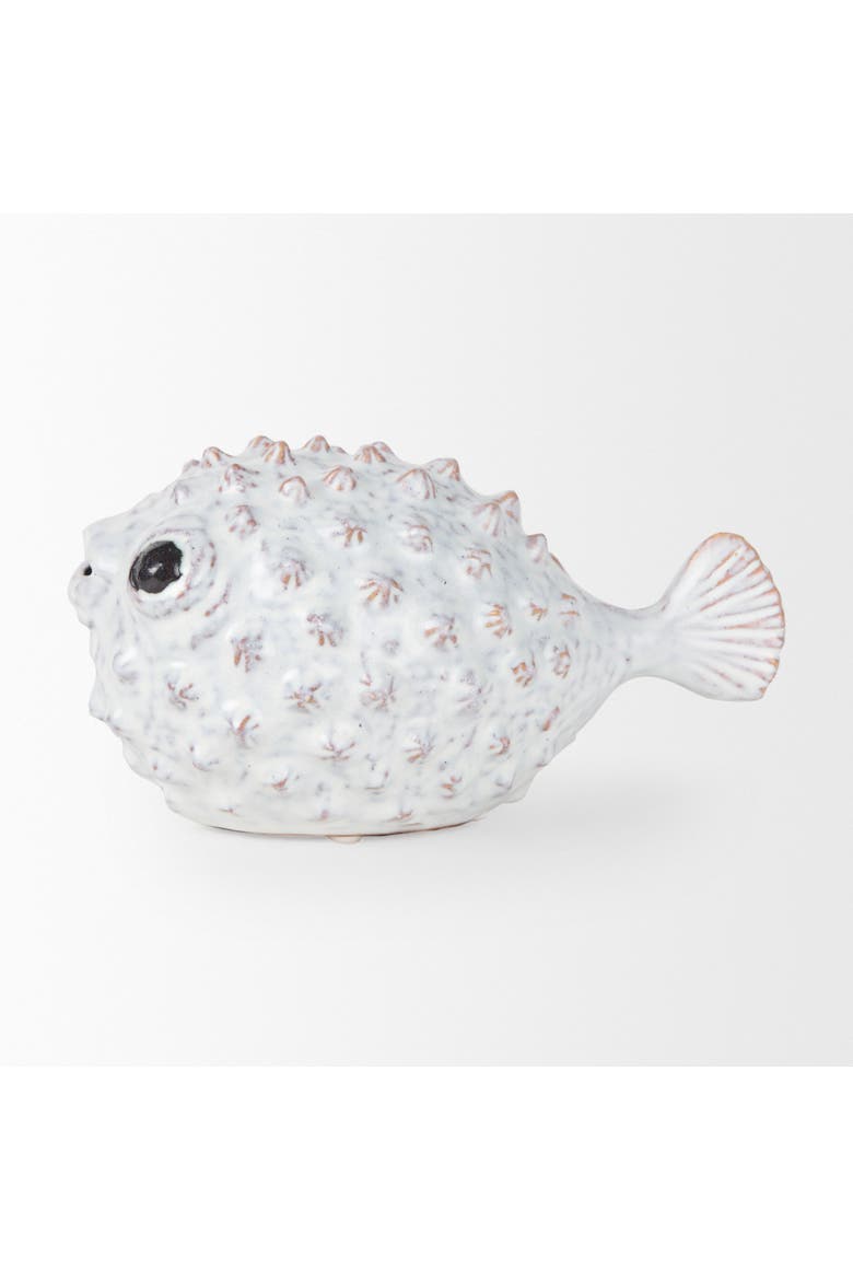 Spike Ceramic Puffer Fish, Alternate, color, White