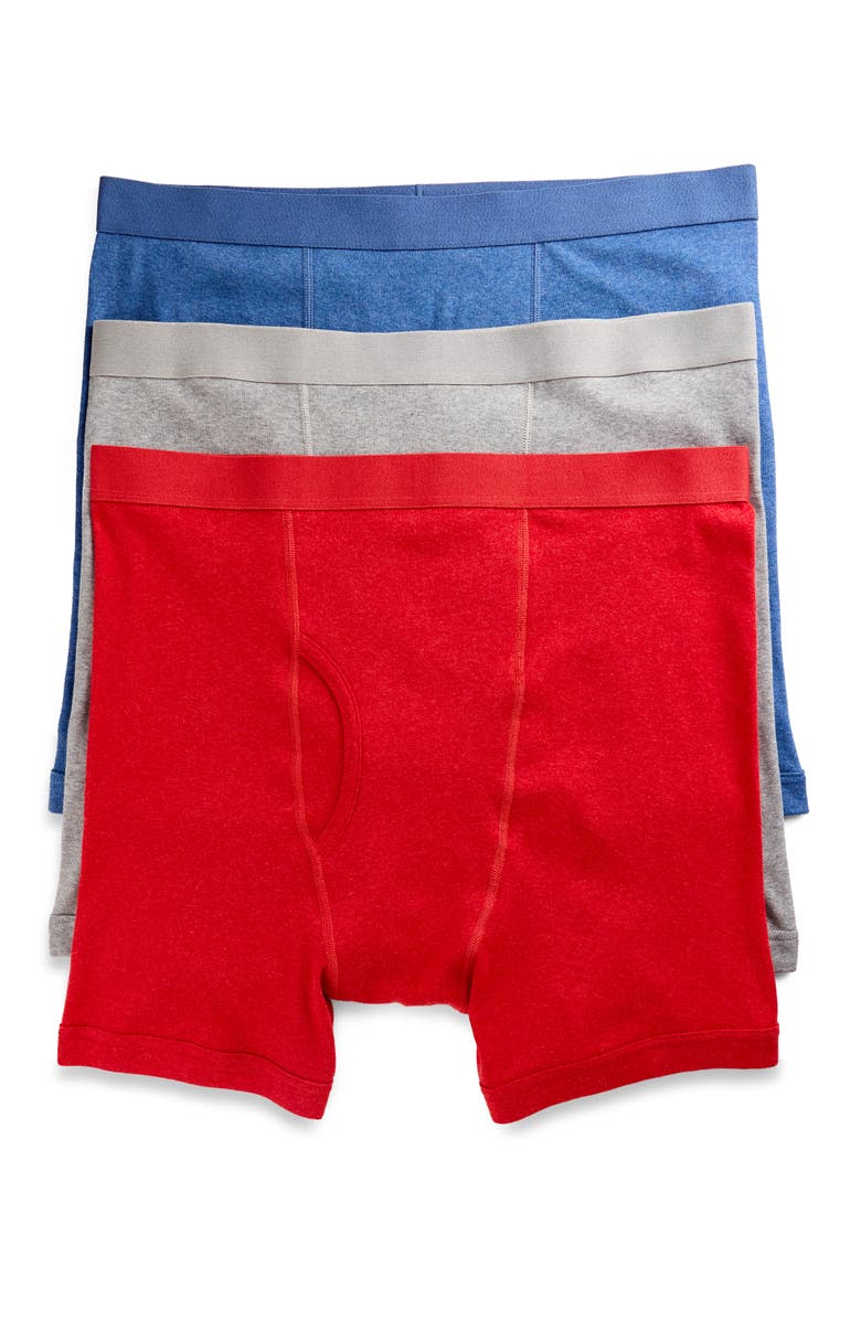 Harbor Bay by DXL Big & Tall 3-pk Heathered 4 Inch Boxer Briefs, Main, color, Tango Red Heather
