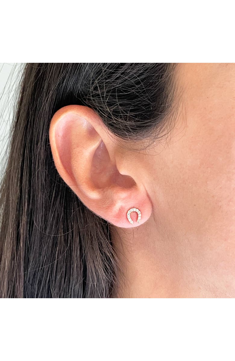 The Lovery Fine Jewelry Mini Diamond Horseshoe Stud Earrings, Alternate, color, Yellow Gold