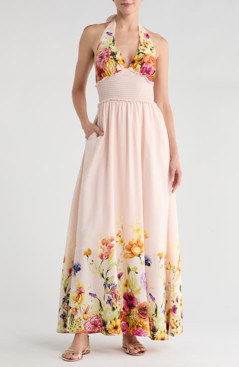 Nina Patterned Halter Maxi Dress