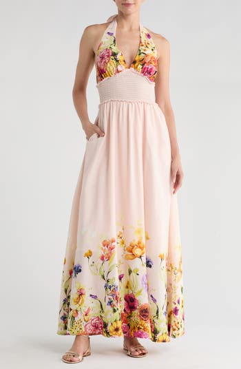 Love by Design Women's Nina Patterned Halter Maxi Dress - White - Maxi Dresses