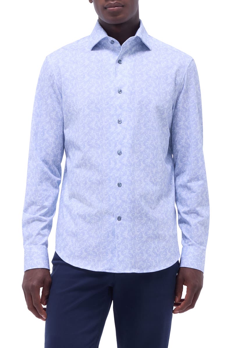 Bugatchi Devon OoohCotton<sup>®</sup> Floral Button-Up Shirt, Main, color, Air Blue