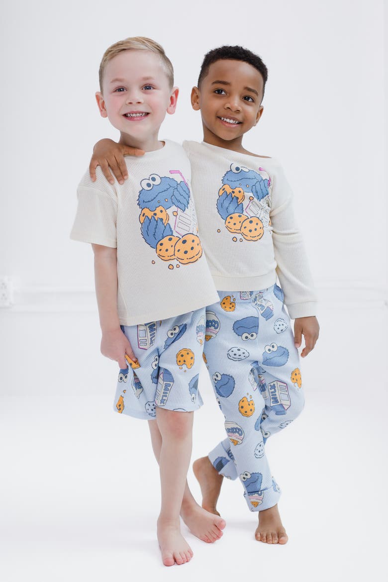 Cookie Monster Boys' T-Shirt and Waffle Shorts Set, Alternate, color, Ivory Blue Cookie