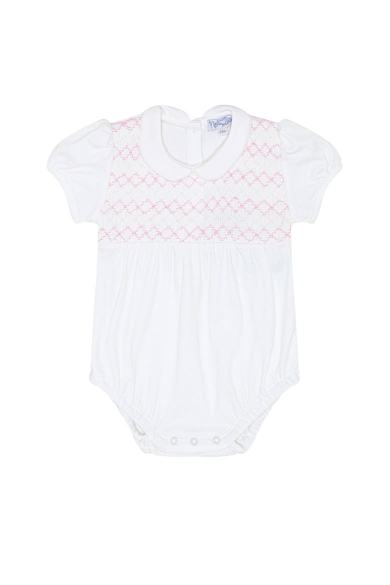 Signature Smocked Girls Bubble - Baby, Main, color, White with Pink smocking