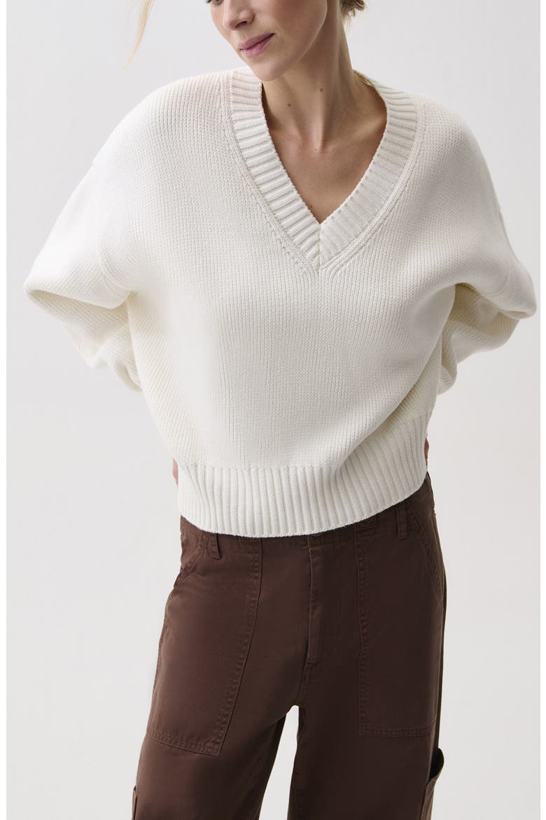 Nika Cotton V-Neck Sweater, Alternate, color, WHITE