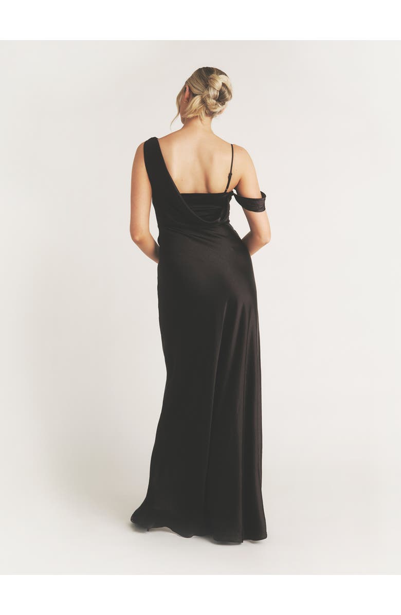 Six Stories Asymmetric Bardot Satin Bridesmaid Dress, Alternate, color, Black