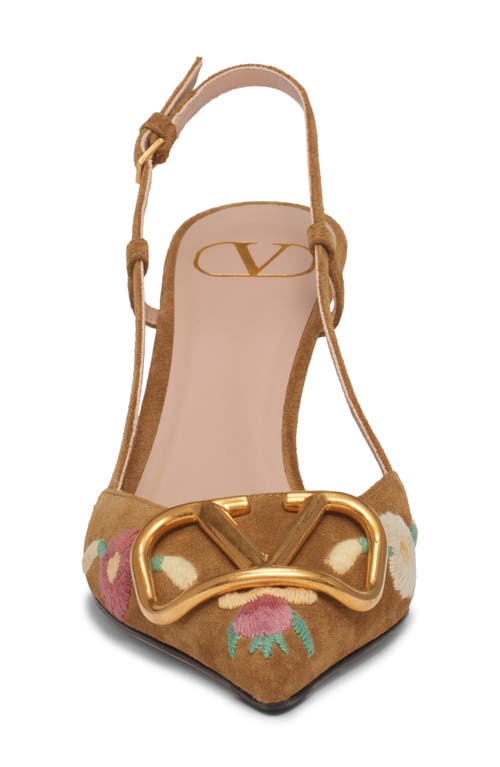 Valentino Garavani Vlogo Signature Slingback Pump In Crust Leather With Floral Embroidery 80mm Woman In Brown