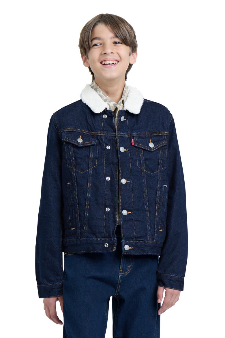 Levi's® Kids' Faux Shearling Collar Denim Trucker Jacket, Alternate, color, PEARSON