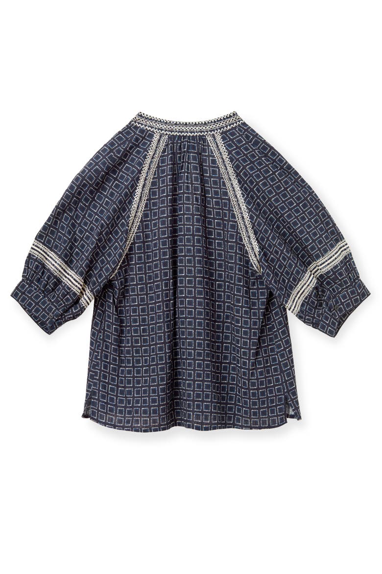 Eleanor Linen Top, Alternate, color, Seaglass Print-Midnight Blue
