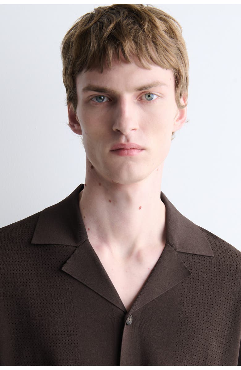 COS Perforated Knitted Short-Sleeved Shirt, Alternate, color, Dark Brown